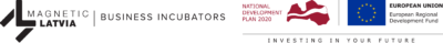 Magnetic Latvia Business Incubators, National Development Plan 2020 and European Regional Development Fund logos