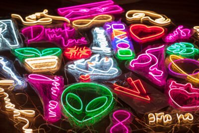 Collection of colourful custom LED neon signs