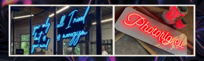 Blue LED neon gym slogan and red LED neon logo sign