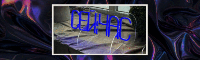 Blue LED neon text sign on clear acrylic