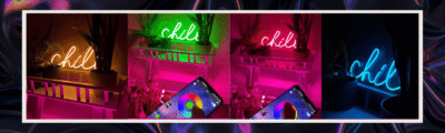 Green "chill" LED neon sign and RGB colour control from a smartphone app