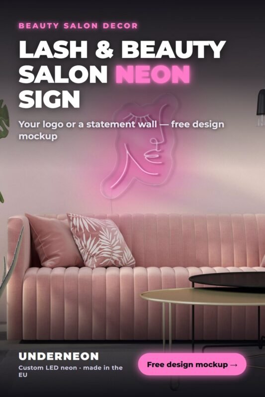 Beauty salon neon sign ideas – pink face with eyelashes LED neon sign