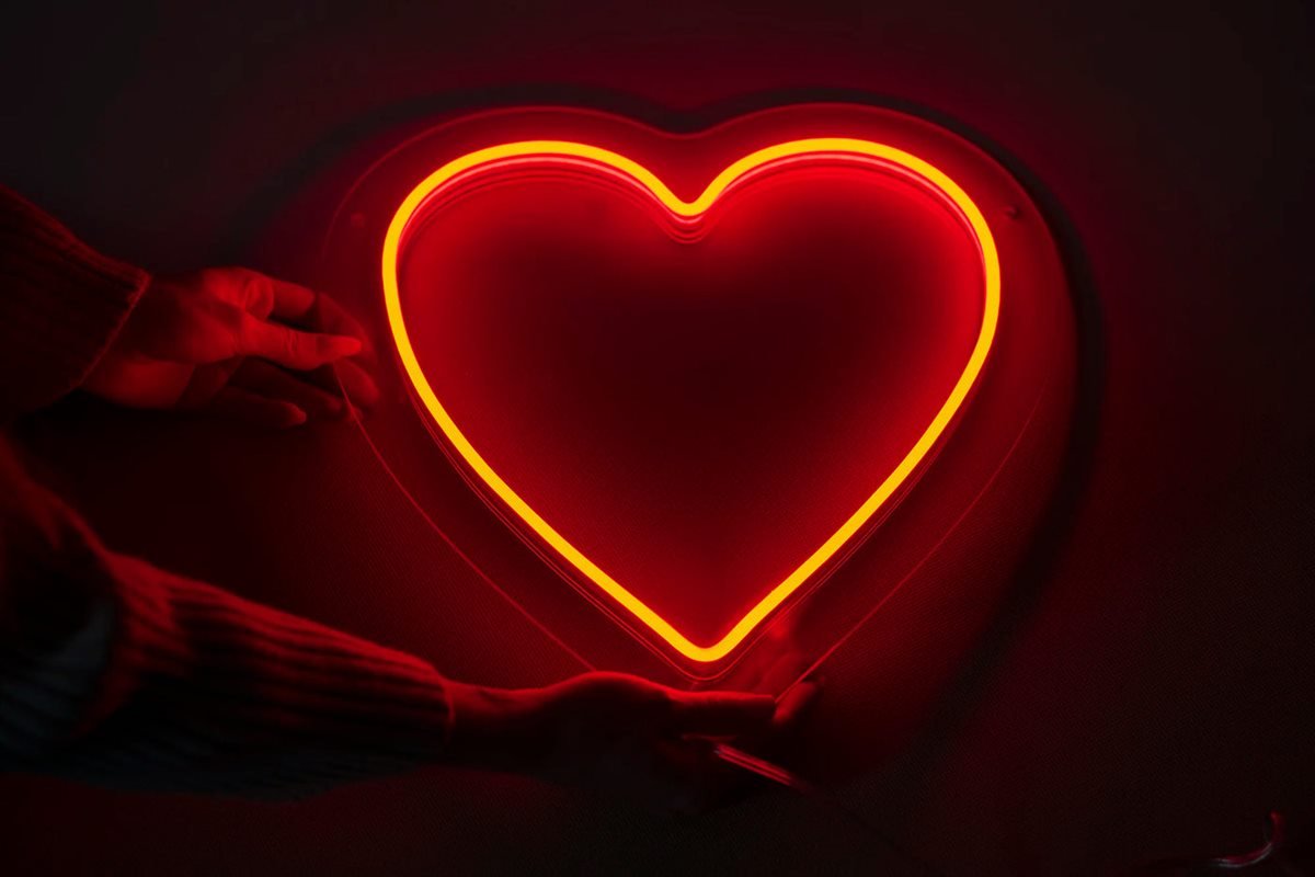 Red and yellow heart LED neon sign