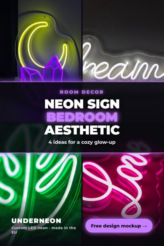 Neon sign bedroom aesthetic ideas – moon, dreamer, monstera and love signs