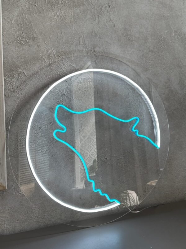 Blue wolf and white moon LED neon sign on clear acrylic